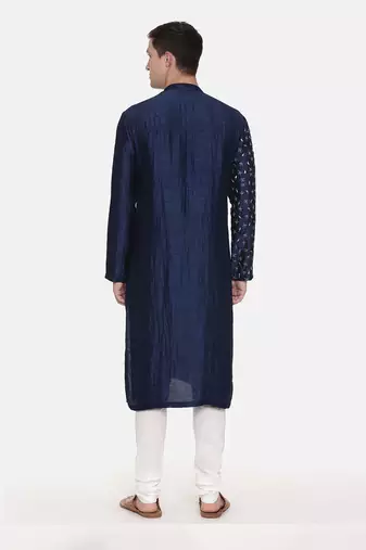 Blue Silk Embroidered Kurta Set