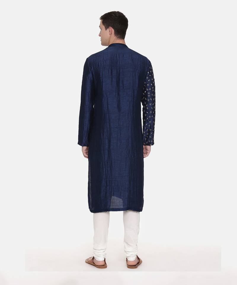Blue Silk Embroidered Kurta Set