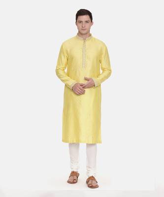 Yellow Silk Jaquard Kurta Set 1