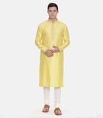 Yellow Silk Jaquard Kurta Set