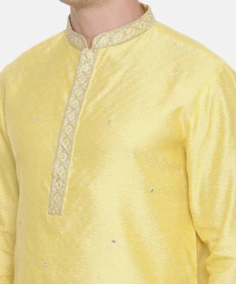 Yellow Silk Jaquard Kurta Set 2
