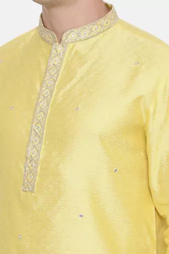 Yellow Silk Jaquard Kurta Set