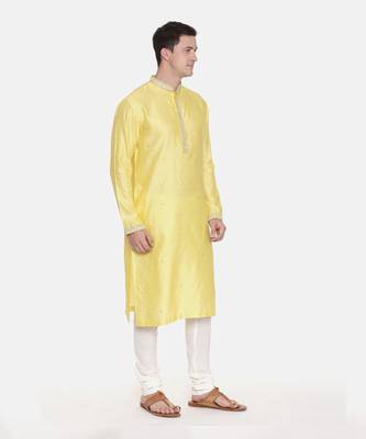 Yellow Silk Jaquard Kurta Set 4