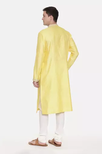 Yellow Silk Jaquard Kurta Set