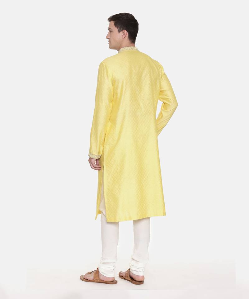 Yellow Silk Jaquard Kurta Set