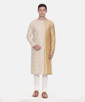 Silk Embroidered Gold Kurta Set 1