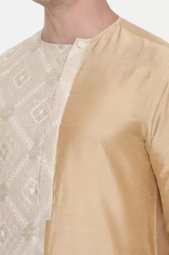 Silk Embroidered Gold Kurta Set