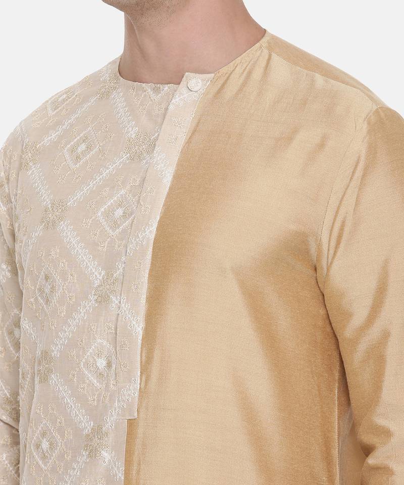 Silk Embroidered Gold Kurta Set