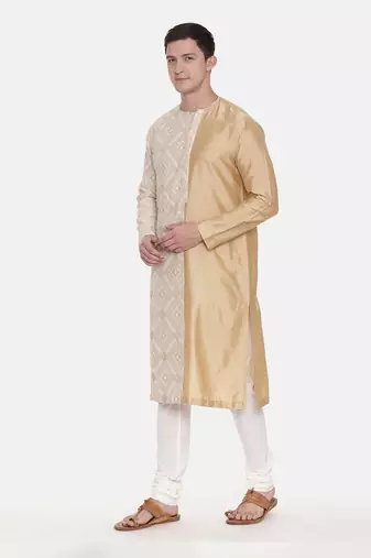 Silk Embroidered Gold Kurta Set