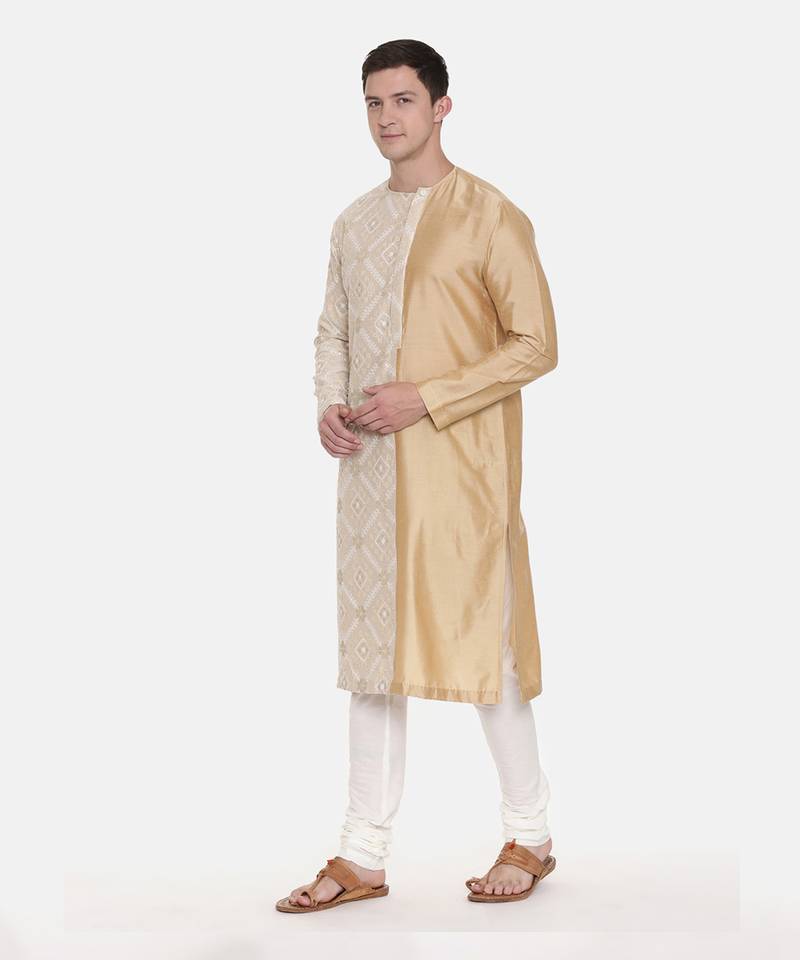 Silk Embroidered Gold Kurta Set
