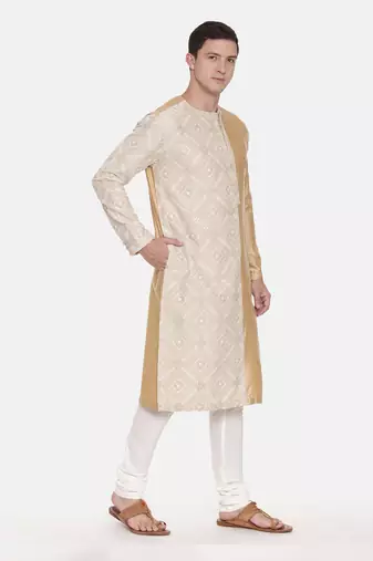Silk Embroidered Gold Kurta Set