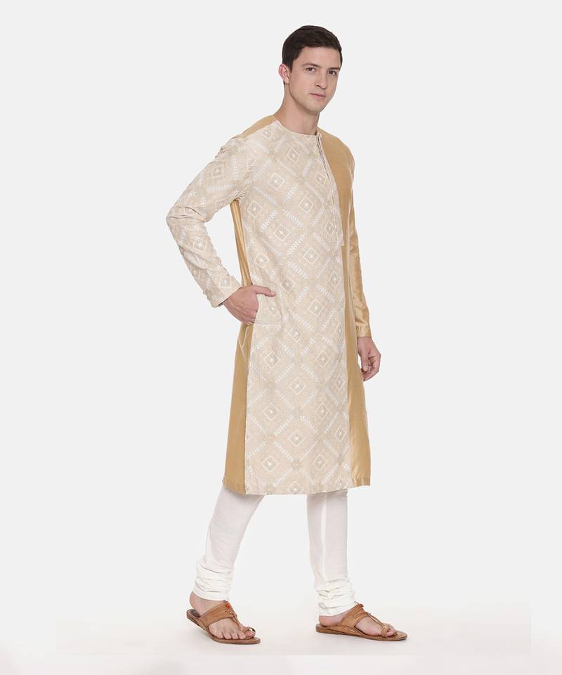 Silk Embroidered Gold Kurta Set