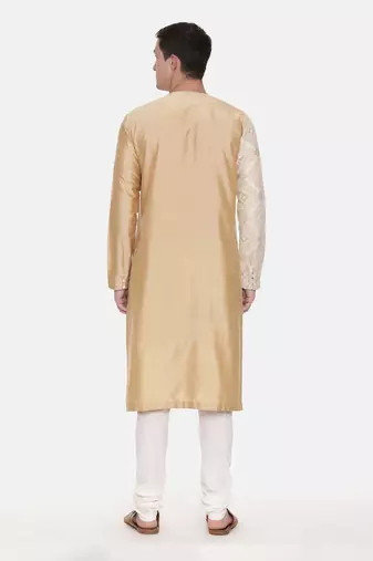 Silk Embroidered Gold Kurta Set