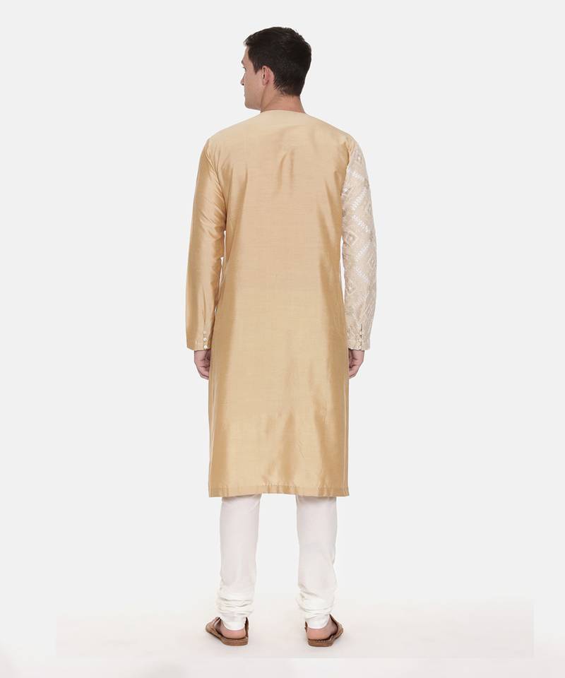 Silk Embroidered Gold Kurta Set