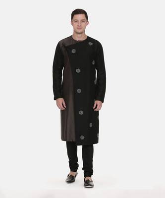 Silk Black Grey Tie Up Kurta 1