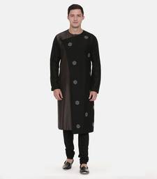 Silk Black Grey Tie Up Kurta