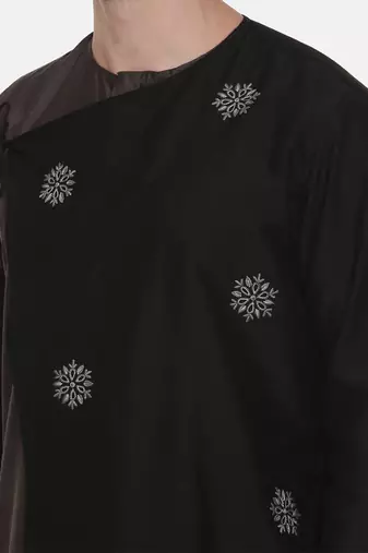 Silk Black Grey Tie Up Kurta