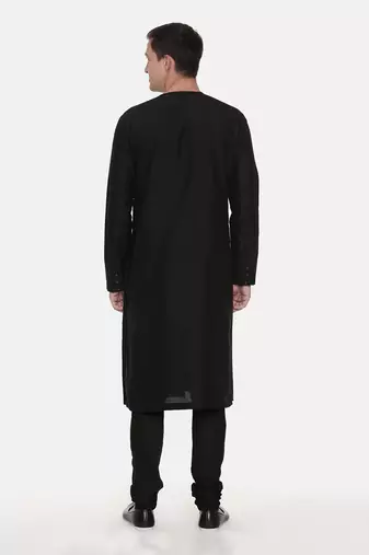Silk Black Grey Tie Up Kurta