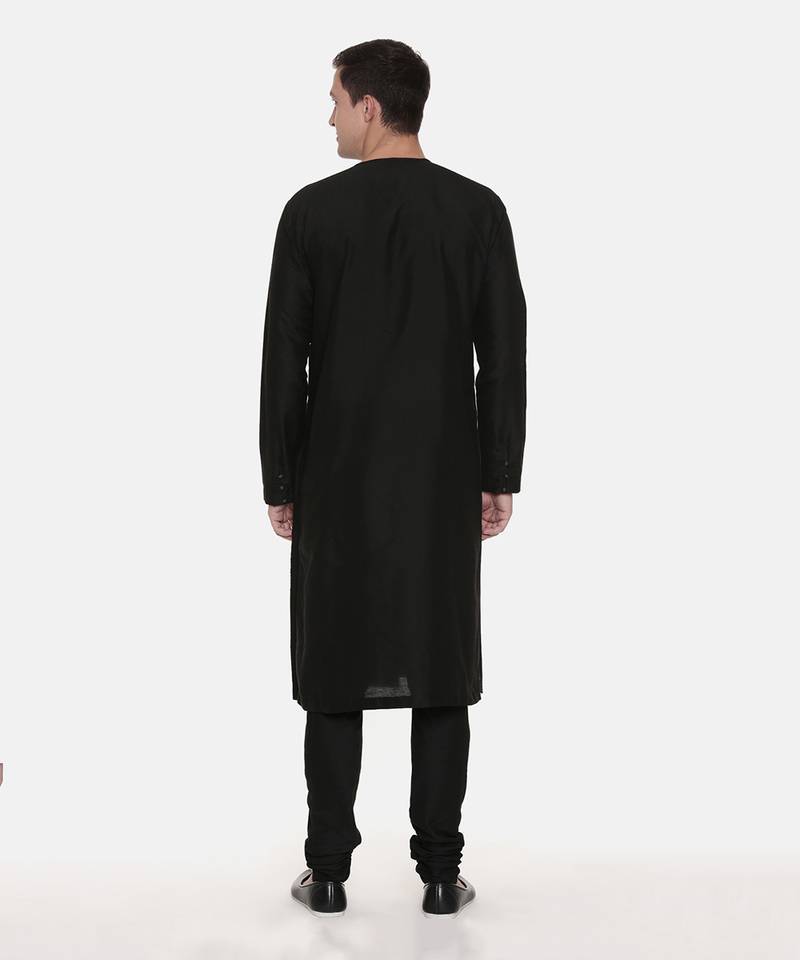 Silk Black Grey Tie Up Kurta