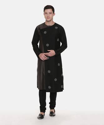 Silk Black Grey Tie Up Kurta 5