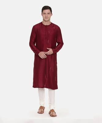 Wine Silk Slub Kurta Set 1