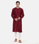 Wine Silk Slub Kurta Set