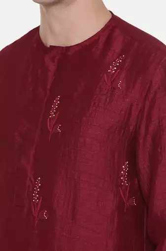 Wine Silk Slub Kurta Set