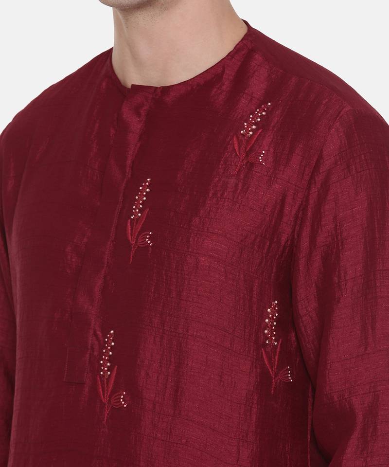 Wine Silk Slub Kurta Set