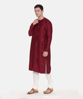 Wine Silk Slub Kurta Set 3