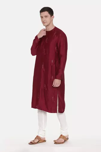 Wine Silk Slub Kurta Set