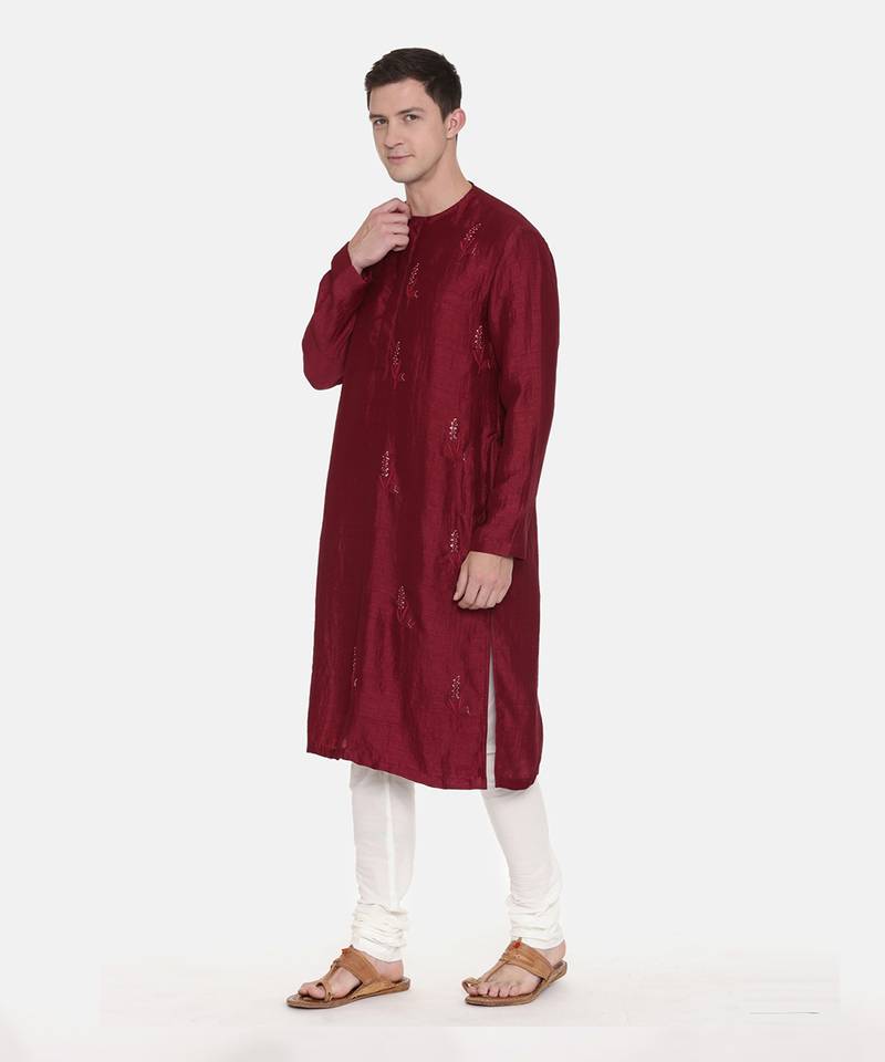 Wine Silk Slub Kurta Set