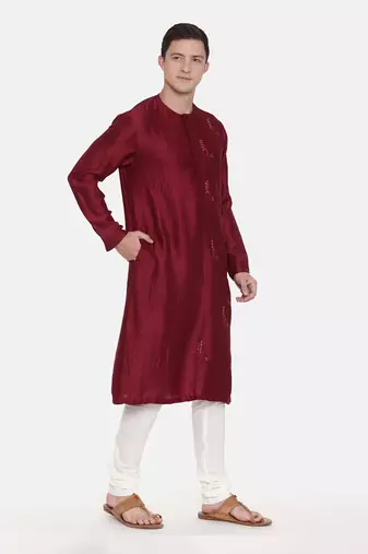 Wine Silk Slub Kurta Set