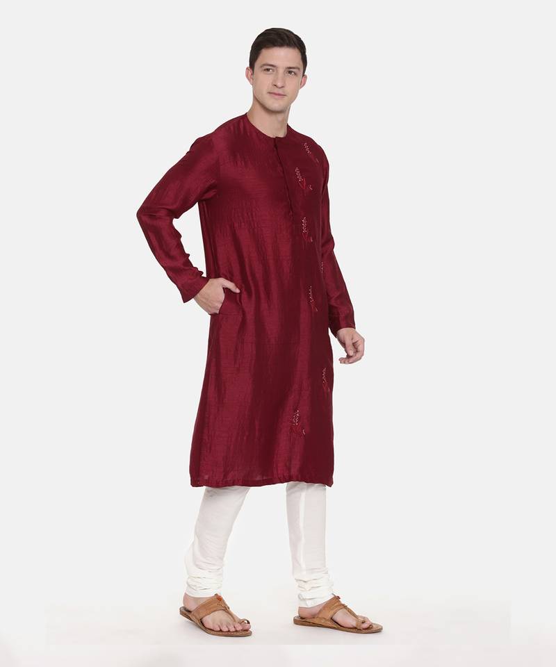 Wine Silk Slub Kurta Set