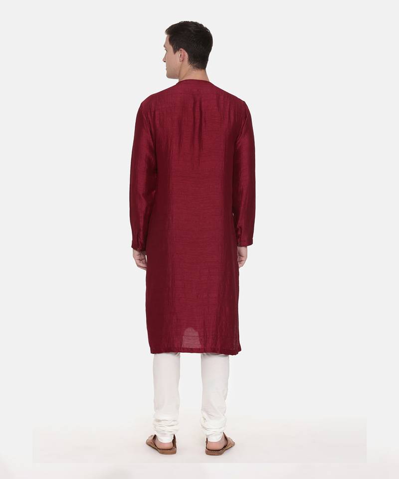 Wine Silk Slub Kurta Set