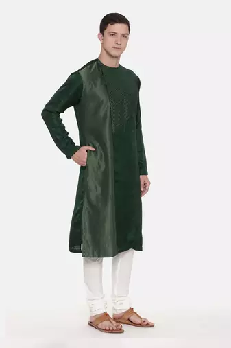 Green Silk Chanderi Kurta Set