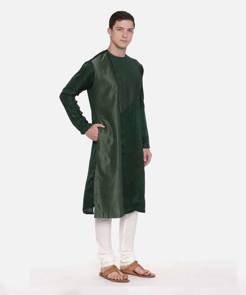 Green Silk Chanderi Kurta Set