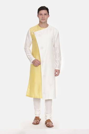 Silk Yellow Ivory Tie Up Kurta