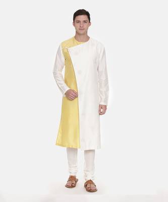Silk Yellow Ivory Tie Up Kurta 1