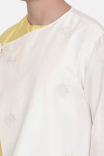 Silk Yellow Ivory Tie Up Kurta