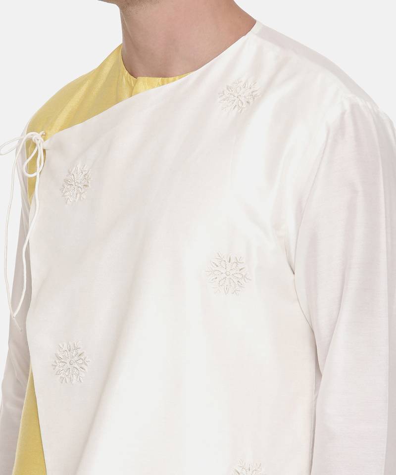 Silk Yellow Ivory Tie Up Kurta