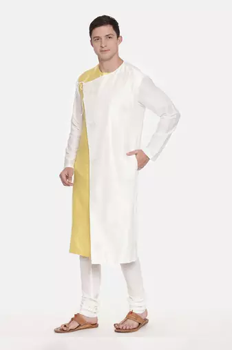 Silk Yellow Ivory Tie Up Kurta