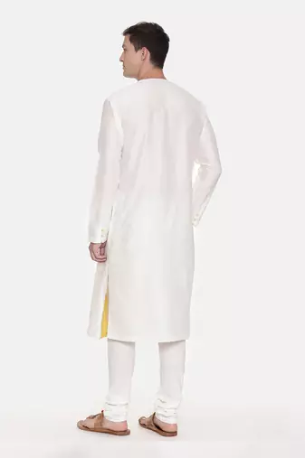 Silk Yellow Ivory Tie Up Kurta
