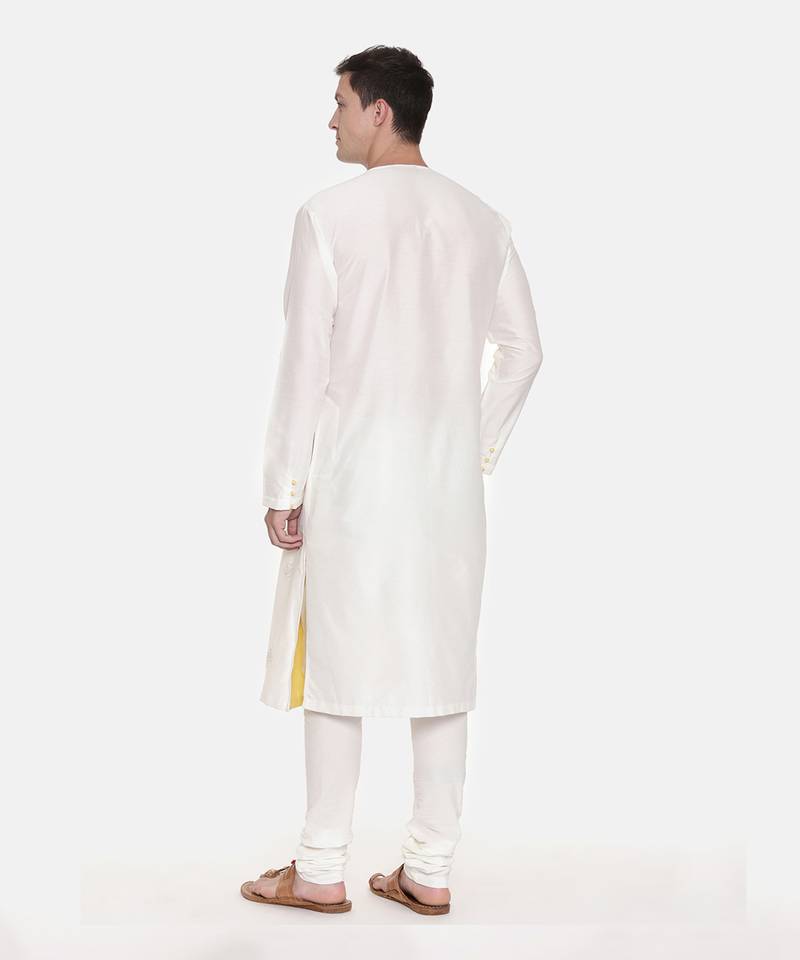 Silk Yellow Ivory Tie Up Kurta