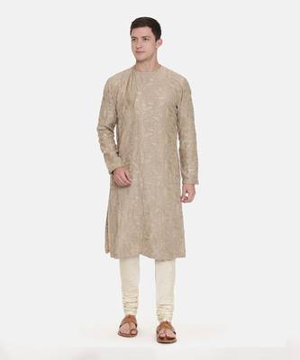 Brown Chanderi Embroidred Kurta Set 1