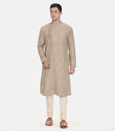 Brown Chanderi Embroidred Kurta Set