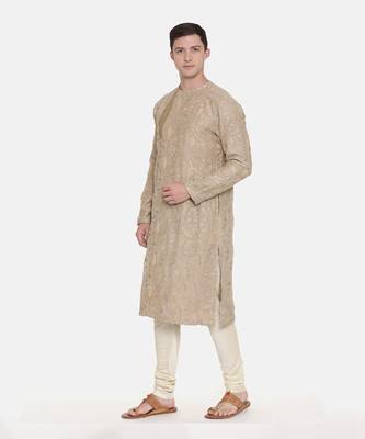 Brown Chanderi Embroidred Kurta Set 3