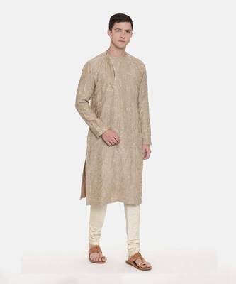 Brown Chanderi Embroidred Kurta Set 4
