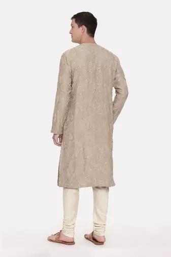 Brown Chanderi Embroidred Kurta Set