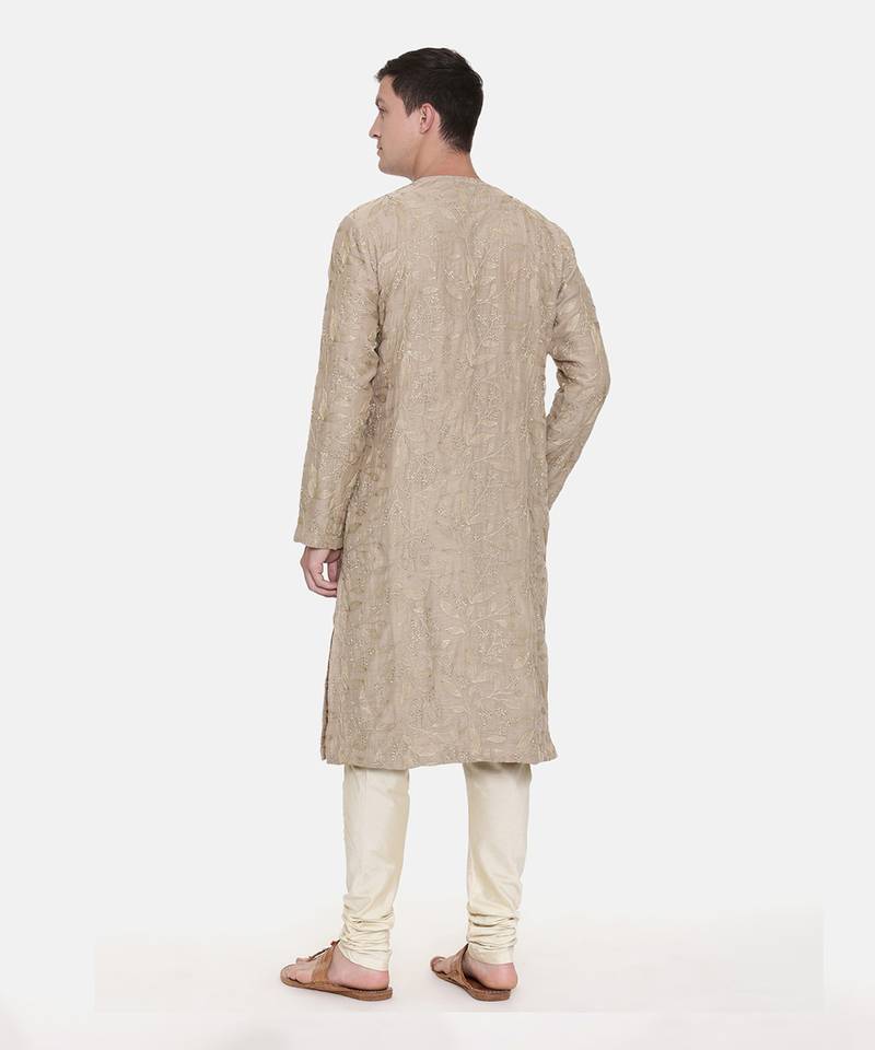 Brown Chanderi Embroidred Kurta Set