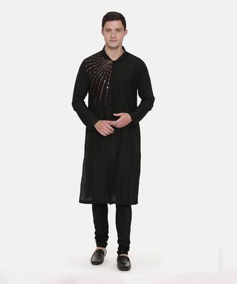 Silk Black Embroidred Kurta Set 1